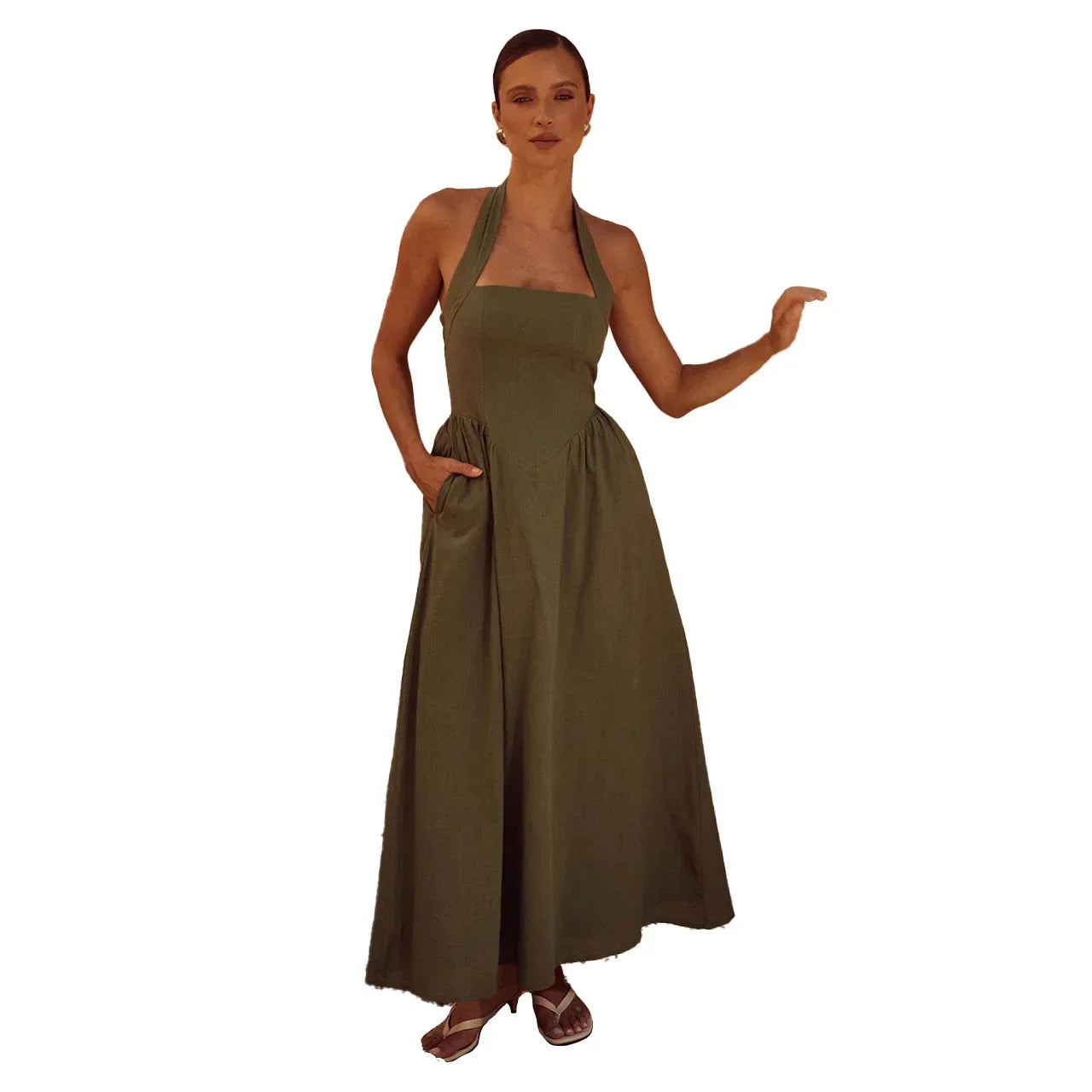 Women's Maxi Dress - Square Neck - A-Line Silhouette - Wide Straps - Flowy Lightweight