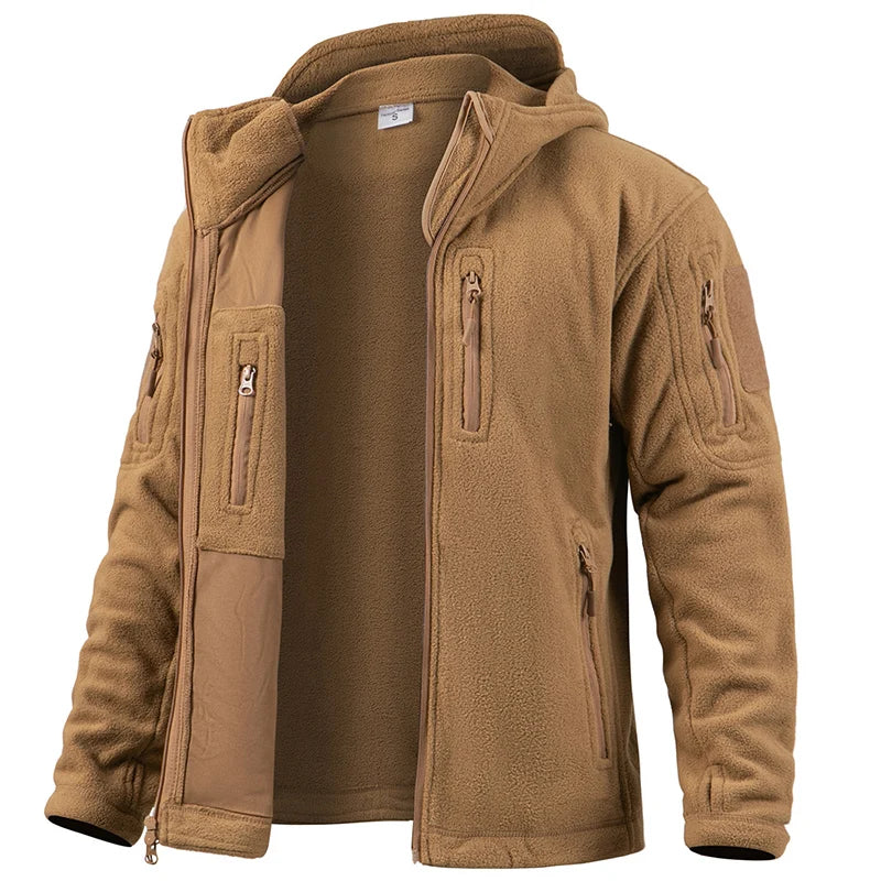 Men’s Tactical Jacket – Fleece – Hooded – Full Zip – Multi-Pocket – Regular Fit