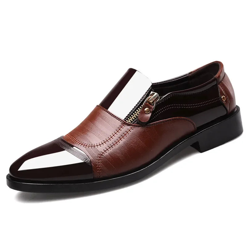 Men’s Dress Shoes - Pointed Toe - Side Zip Closure - Polished Finish - Breathable Formal Wear