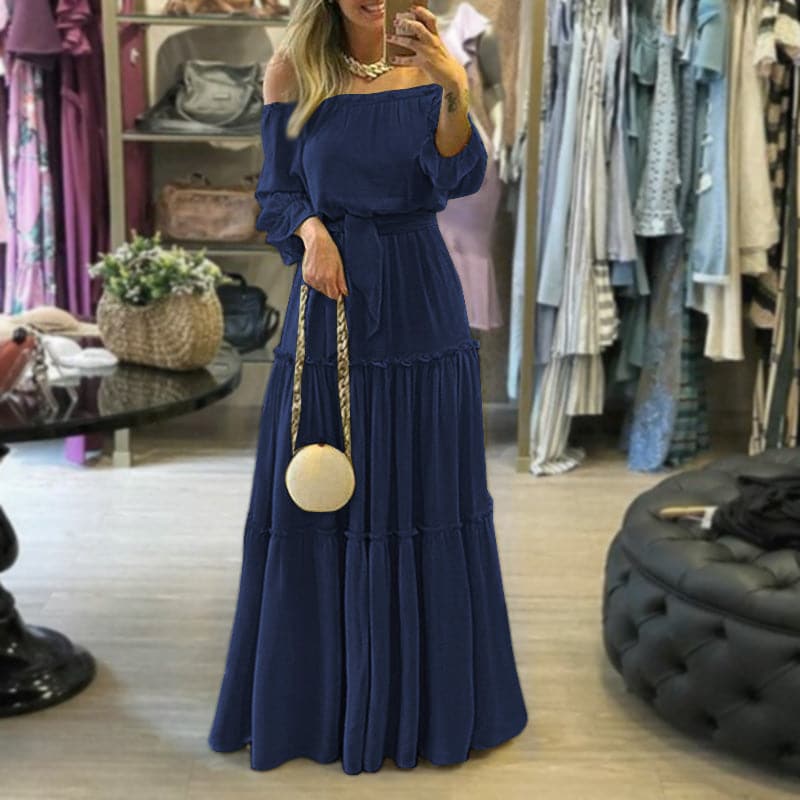 Women’s Maxi Dress – Off Shoulder – Relaxed Fit – Tiered Skirt – Natural Fibers