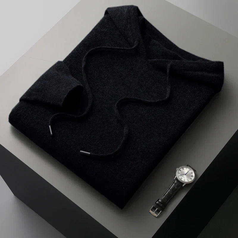 Men’s Hoodie – Cashmere Knit – Classic Fit – Ribbed Cuffs – Hooded Casual Wear