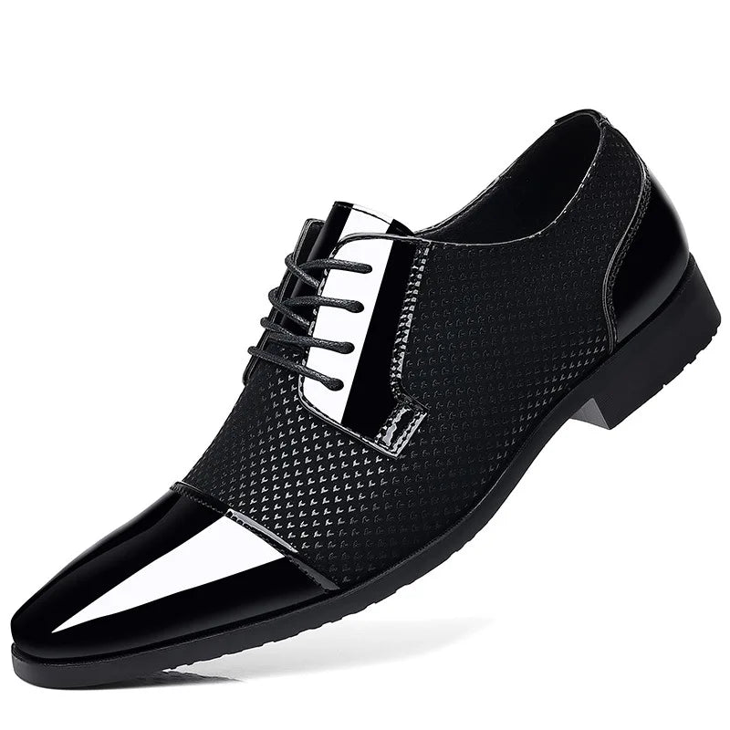 Men’s Formal Lace-Up Shoes – Polished Leather & Textured Fabric – Sleek Fit
