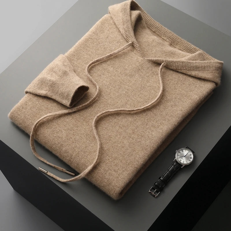 Men’s Hoodie – Cashmere Knit – Classic Fit – Ribbed Cuffs – Hooded Casual Wear