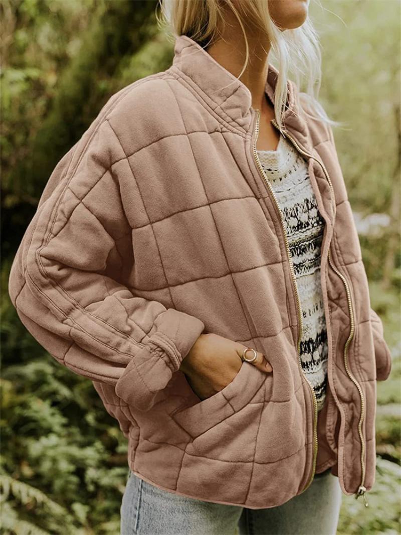 Women’s Quilted Jacket – Oversized Fit – Soft Padded Texture – Zipper Front – Hip Length
