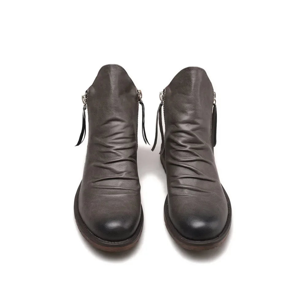 Men’s Chelsea Boots – Leather-Look – Side Zipper – Ankle Height – Sleek Fit – Low Heel