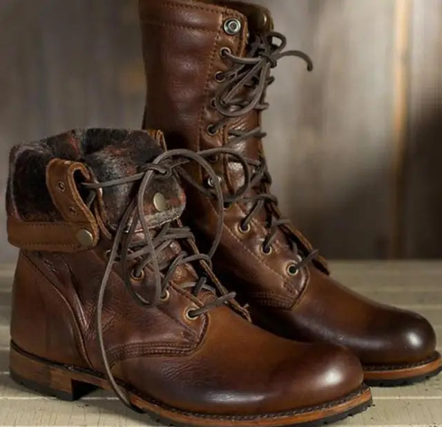 Women’s Ankle Boots – Leather – Lace-Up – Durable Sole – Outdoor Casual Wear