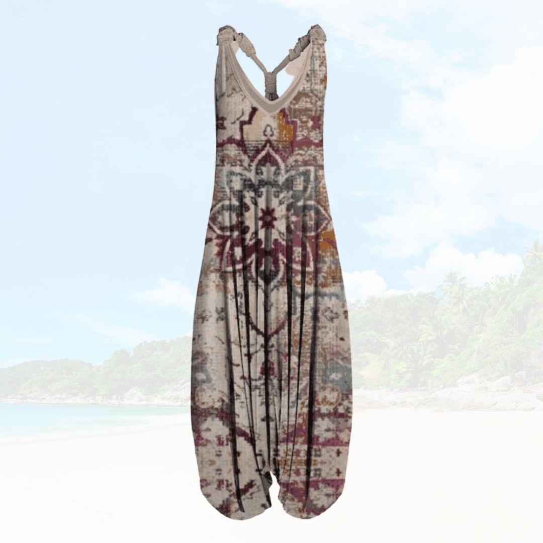 Women’s Jumpsuit – Relaxed Fit – Sleeveless – Printed Pattern – Full Length Breathable Blend