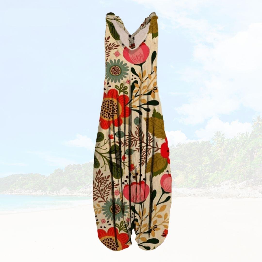 Women’s Jumpsuit – Relaxed Fit – Sleeveless – Printed Pattern – Full Length Breathable Blend