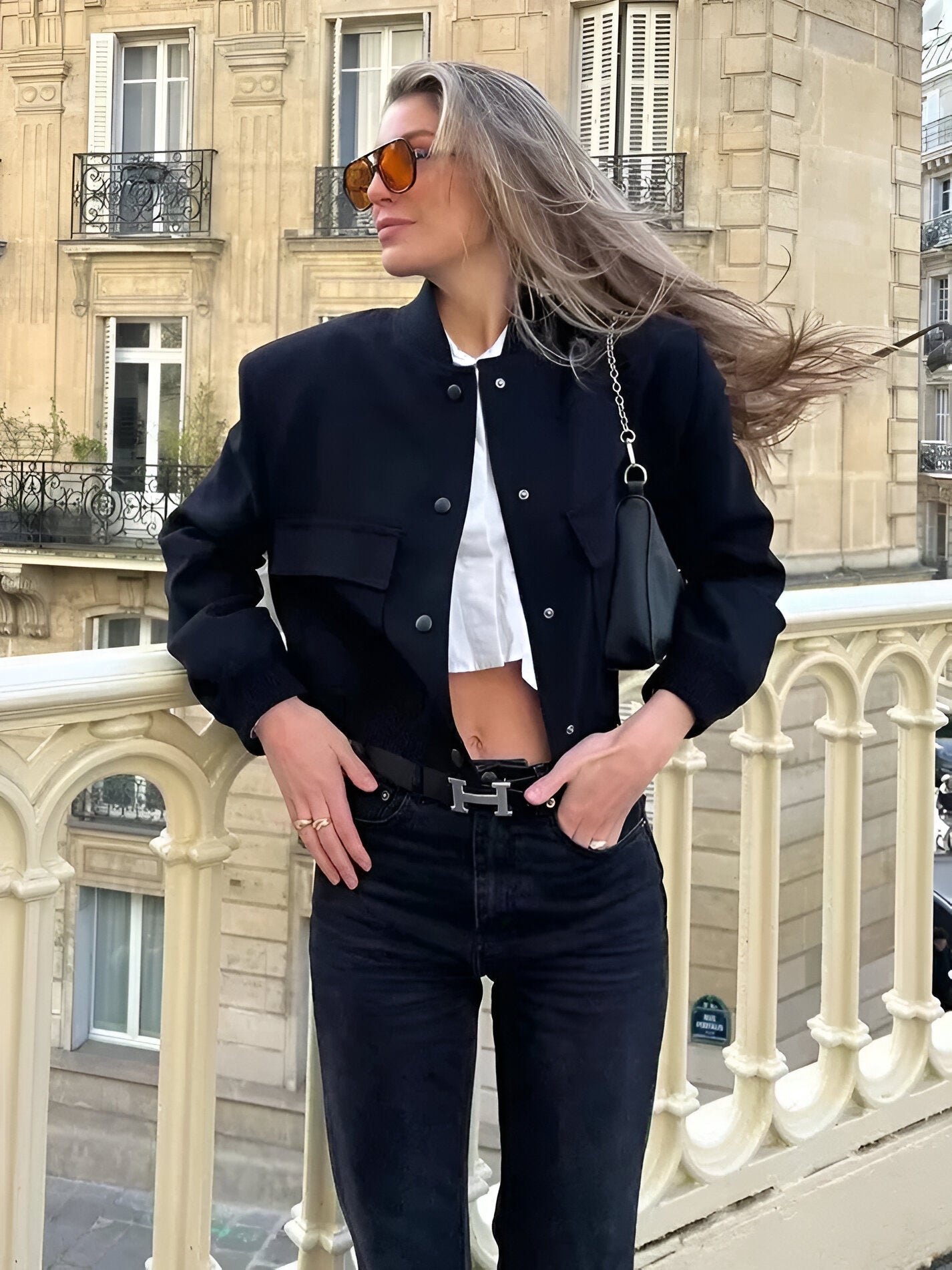 Women's Cropped Varsity Jacket - Classic Button-Up - Ribbed Collar & Cuffs - Casual Fit