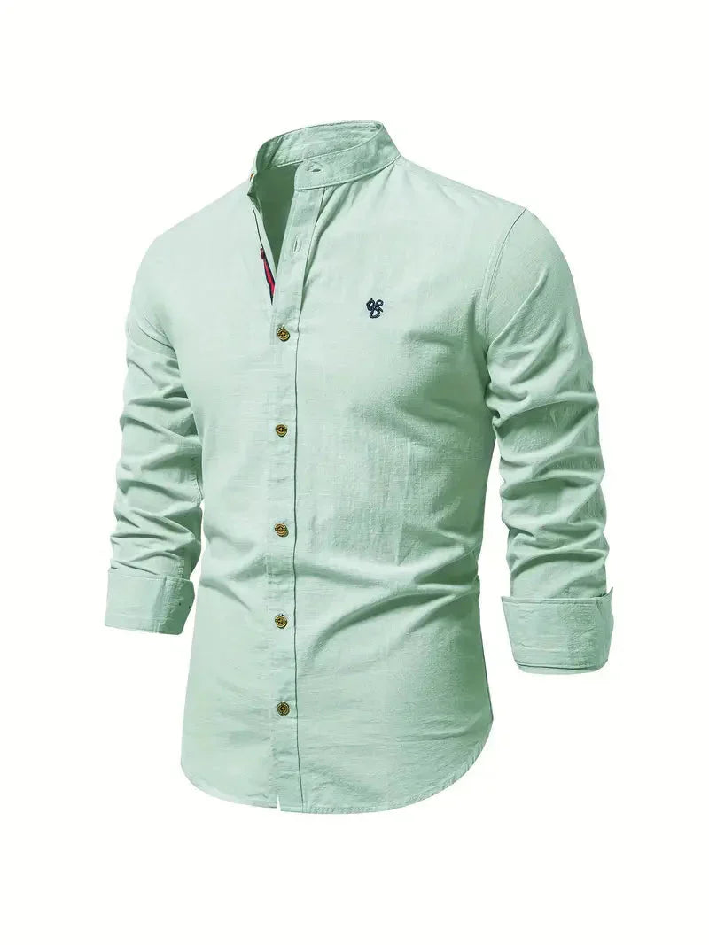 Men’s Casual Shirt - Slim Fit - Mandarin Collar - Long Sleeve