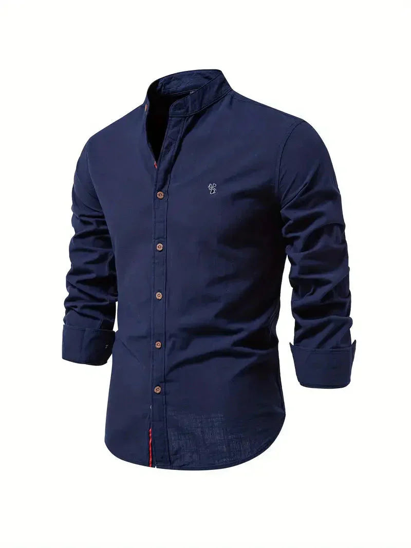 Men’s Casual Shirt - Slim Fit - Mandarin Collar - Long Sleeve