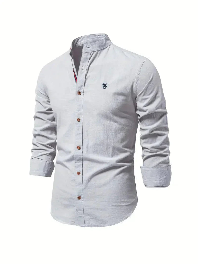 Men’s Casual Shirt - Slim Fit - Mandarin Collar - Long Sleeve