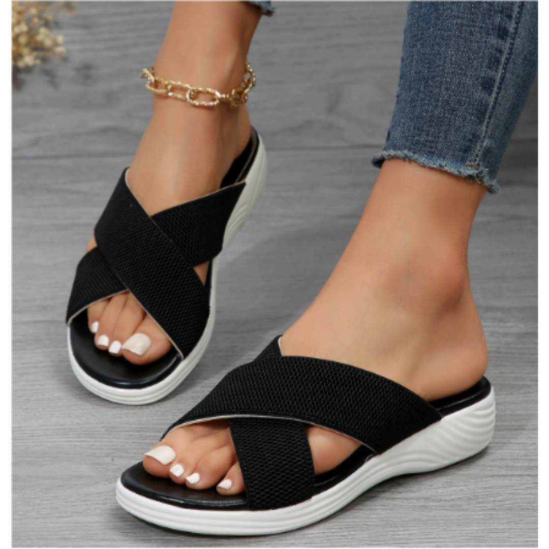 Women’s Sandals – Open Toe – Elastic Straps – Cushioned Sole – Breathable Blend – Casual Fit