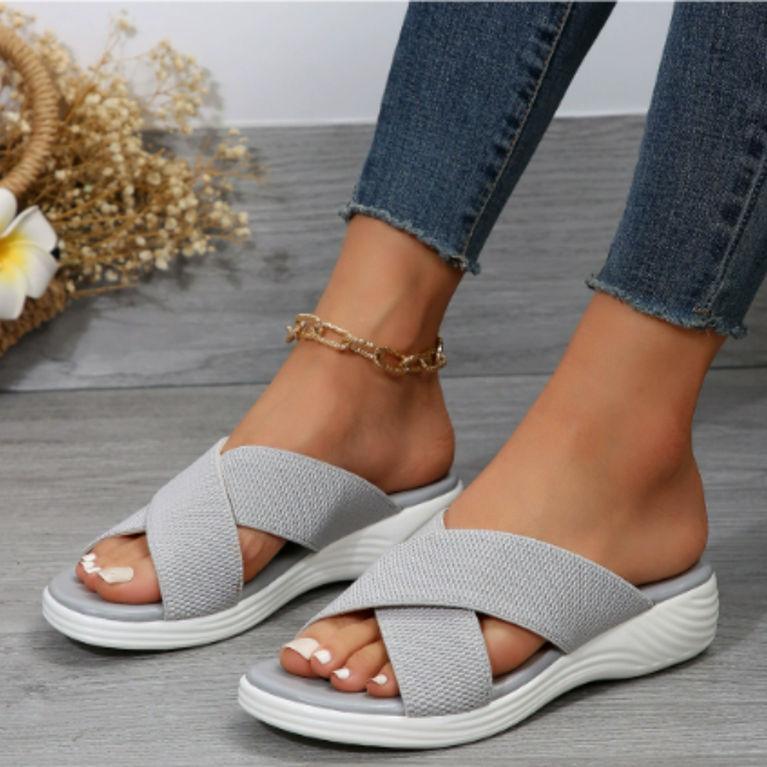 Women’s Sandals – Open Toe – Elastic Straps – Cushioned Sole – Breathable Blend – Casual Fit