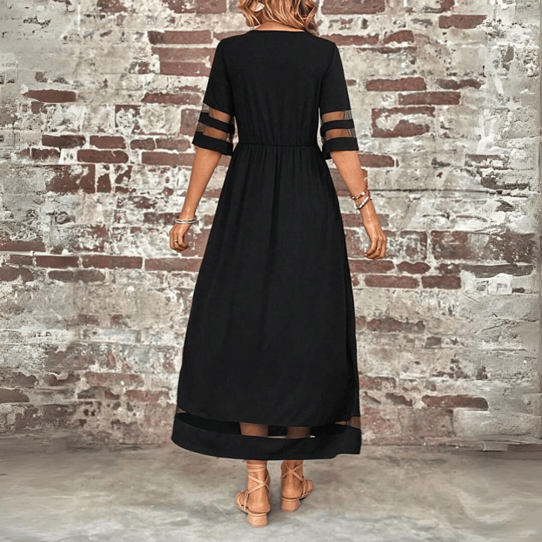 Women’s Maxi Dress – Flowing Fit – Empire Waist – Lace Sleeve Detail – Ankle Length