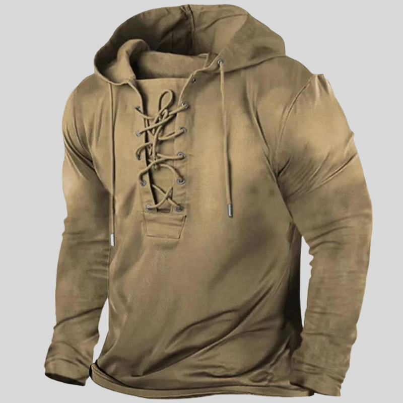 Men’s Long-Sleeve Shirt – Relaxed Fit – Rugged Cotton – Lace-Up Neck – Button Pockets