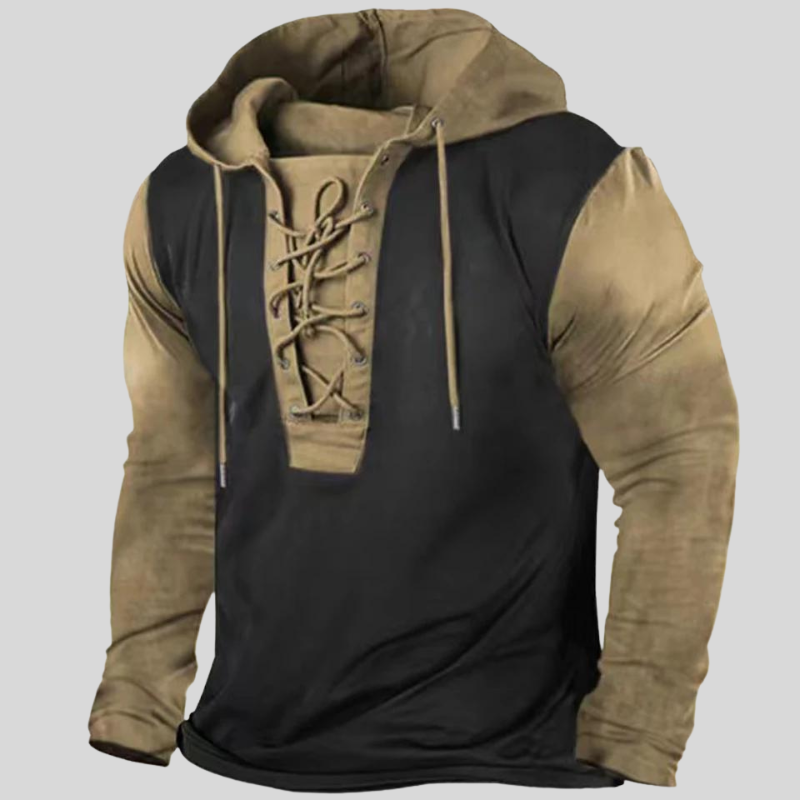 Men’s Long-Sleeve Shirt – Relaxed Fit – Rugged Cotton – Lace-Up Neck – Button Pockets
