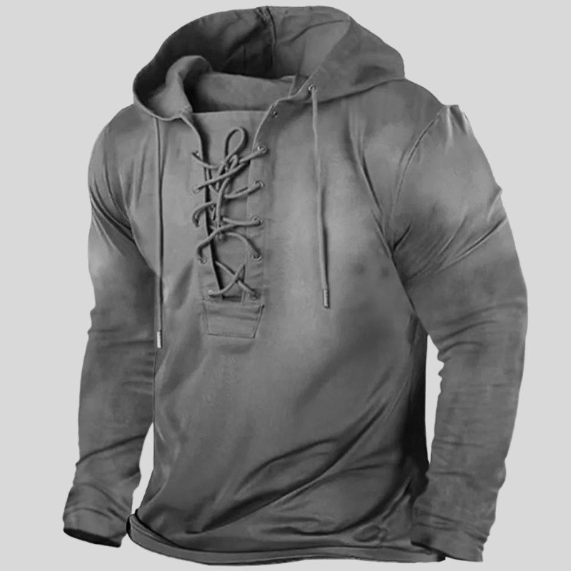 Men’s Long-Sleeve Shirt – Relaxed Fit – Rugged Cotton – Lace-Up Neck – Button Pockets