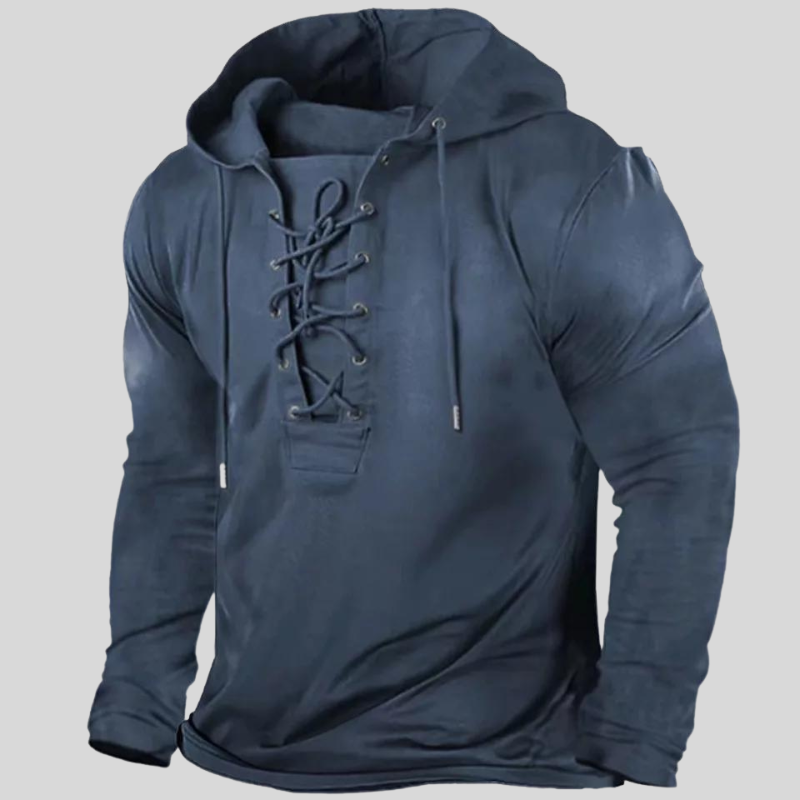 Men’s Long-Sleeve Shirt – Relaxed Fit – Rugged Cotton – Lace-Up Neck – Button Pockets