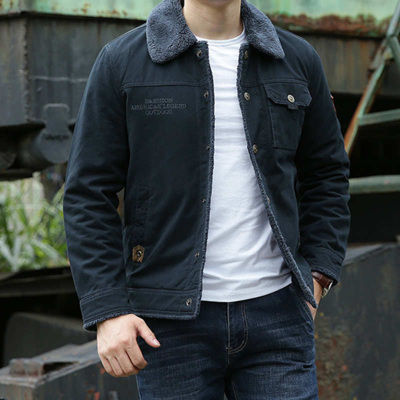 Men’s Jacket – Classic Fit – Shearling Collar – Button Closure – Chest Pockets – Casual Wear