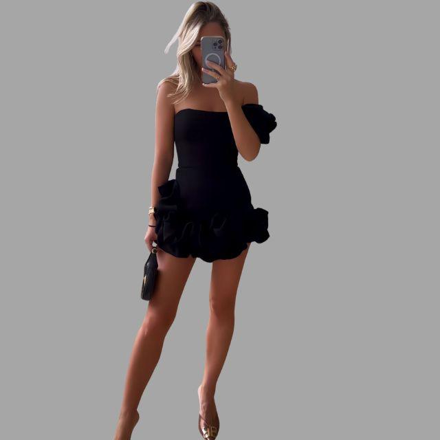 One-Shoulder Mini Dress - Ruffle Detail - Elegant Cocktail Dress