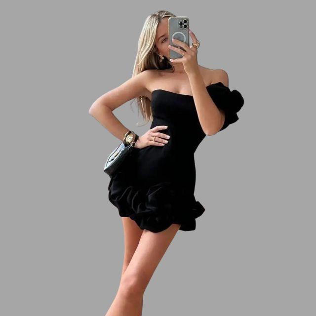One-Shoulder Mini Dress - Ruffle Detail - Elegant Cocktail Dress