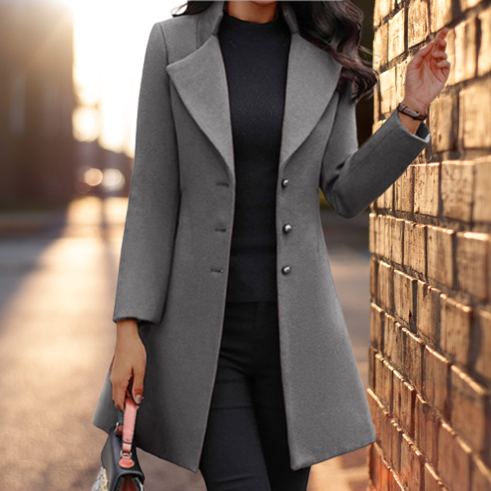 Women’s Long Coat – Tailored Fit – Wool Blend – Single-Breasted – Formal Wear