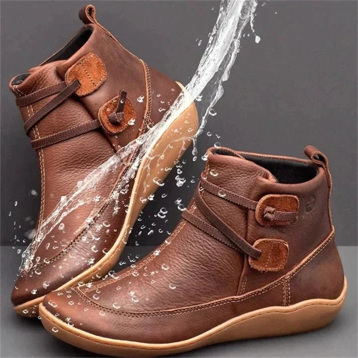 Women’s Orthopedic Boots – Leather Mid-Top – Supportive Fit – Buckle Strap Design