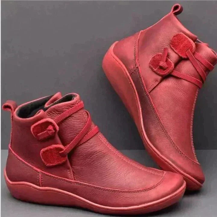 Women’s Orthopedic Boots – Leather Mid-Top – Supportive Fit – Buckle Strap Design
