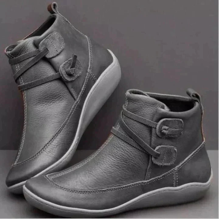 Women’s Orthopedic Boots – Leather Mid-Top – Supportive Fit – Buckle Strap Design