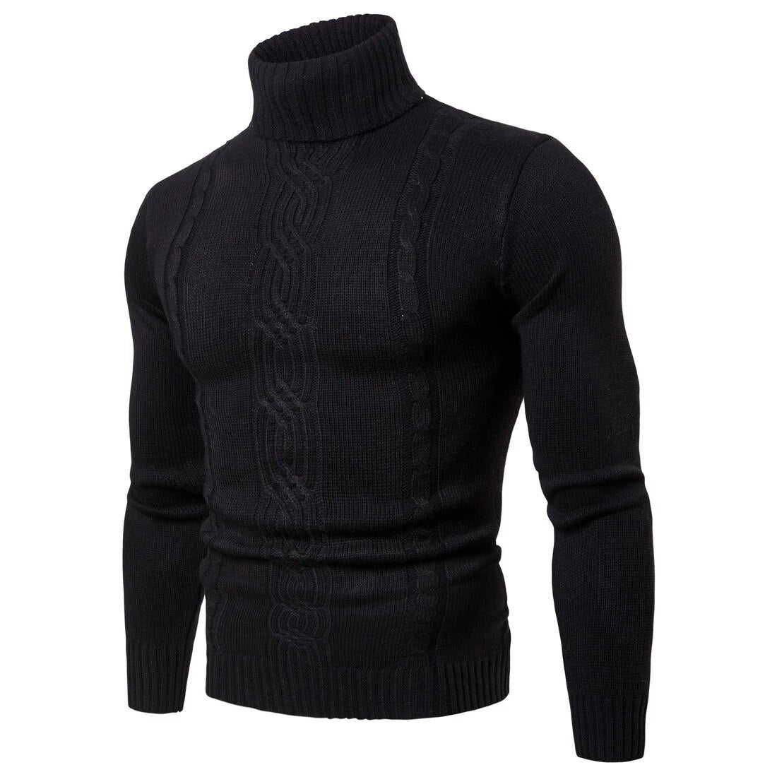 Men's Turtleneck Sweater - Cable Knit - Warm & Textured - Ribbed Cuffs & Hem