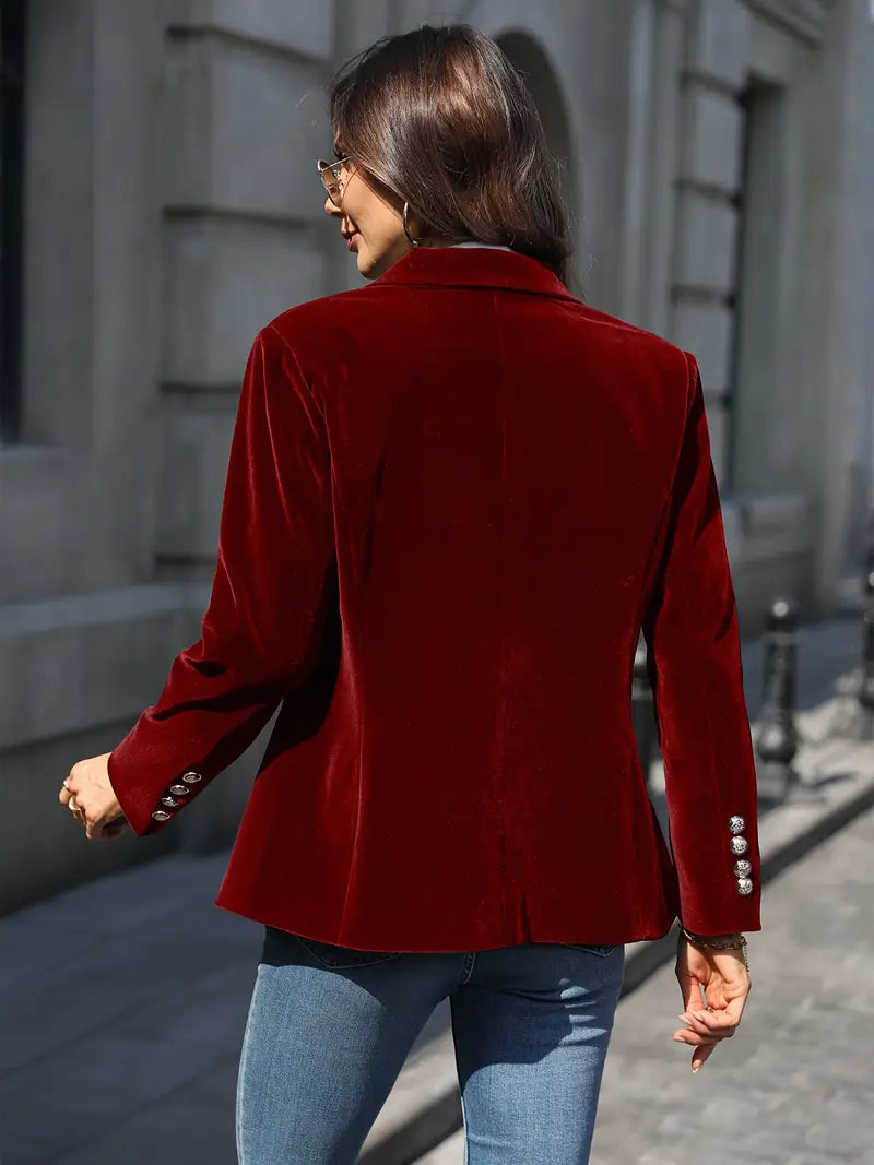 Women’s Blazer – Tailored Fit – Velvet Finish – Single-Breasted with Notched Lapels