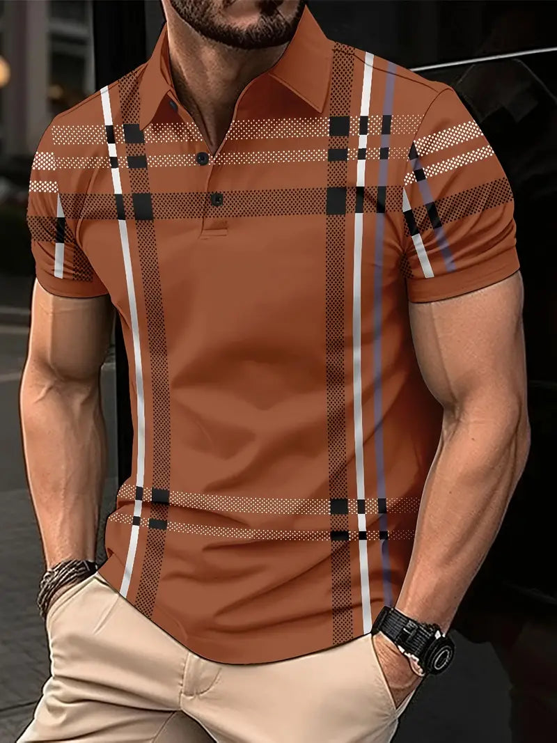 Men’s Polo Shirt - Plaid Pattern - Slim Fit - Short Sleeve Classic Casual Wear