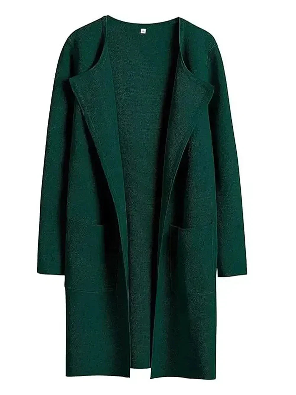 Women’s Knee-Length Coat – Wool Blend – Relaxed Fit – Wide Lapel – Patch Pockets