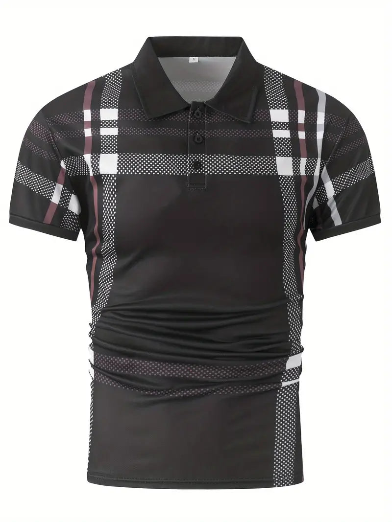 Men’s Polo Shirt - Plaid Pattern - Slim Fit - Short Sleeve Classic Casual Wear