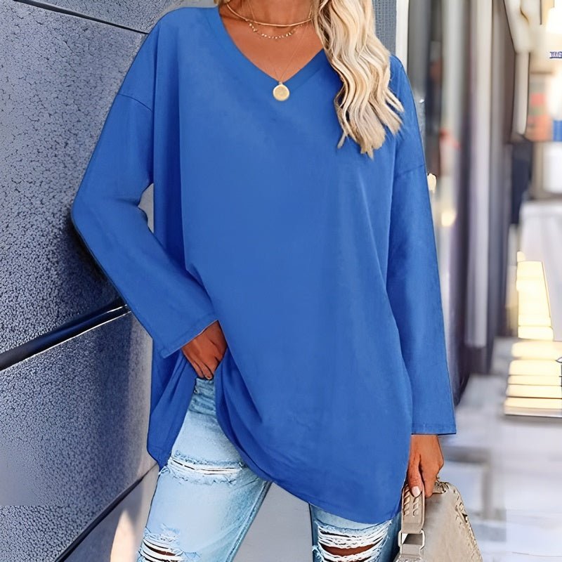 Women’s Long Sleeve Shirt – Oversized Fit – V-Neck – Soft Breathable Blend