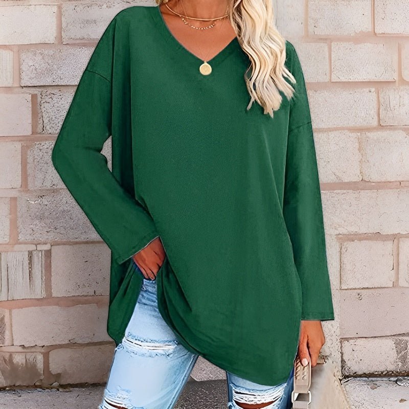 Women’s Long Sleeve Shirt – Oversized Fit – V-Neck – Soft Breathable Blend