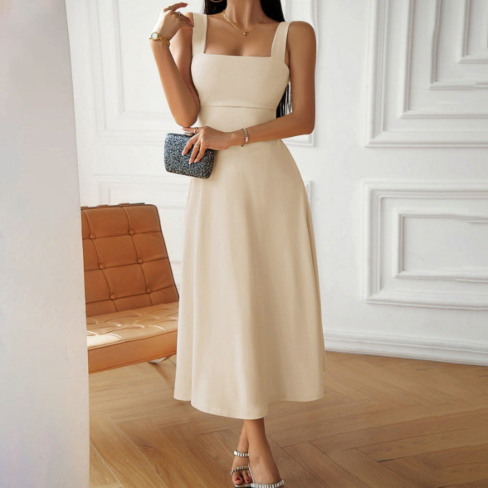 Women's Midi Dress - Square Neck - Elegant Flowing Silhouette