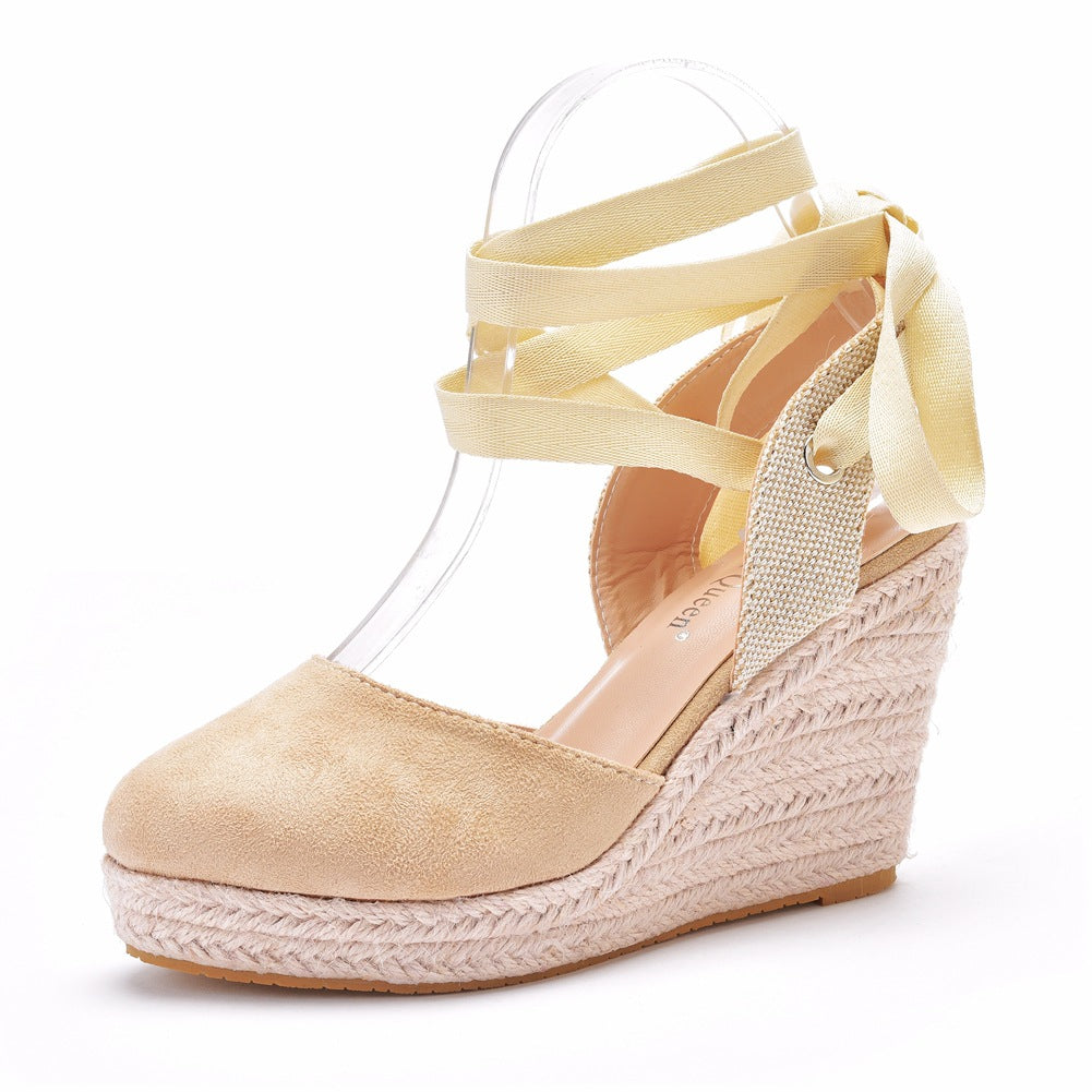 Women’s Espadrille Wedge Sandals - Closed Toe - Crisscross Ankle Strap - Summer Shoes