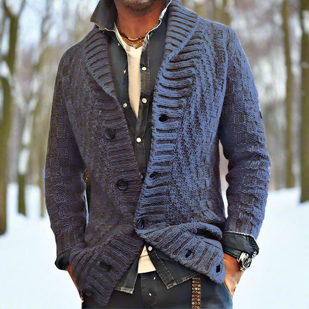 Men’s Cardigan – Soft Knit Wool Blend – Relaxed Fit – Shawl Collar – Button Front