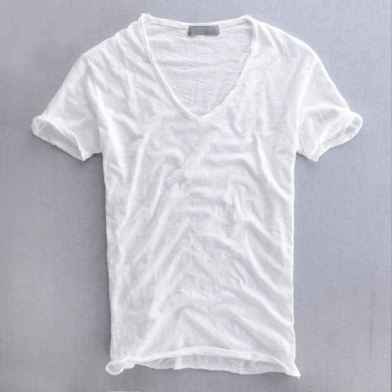 Men’s T-shirt – Soft Knit – V-Neck – Standard Fit – Short Sleeve – Natural Fibers