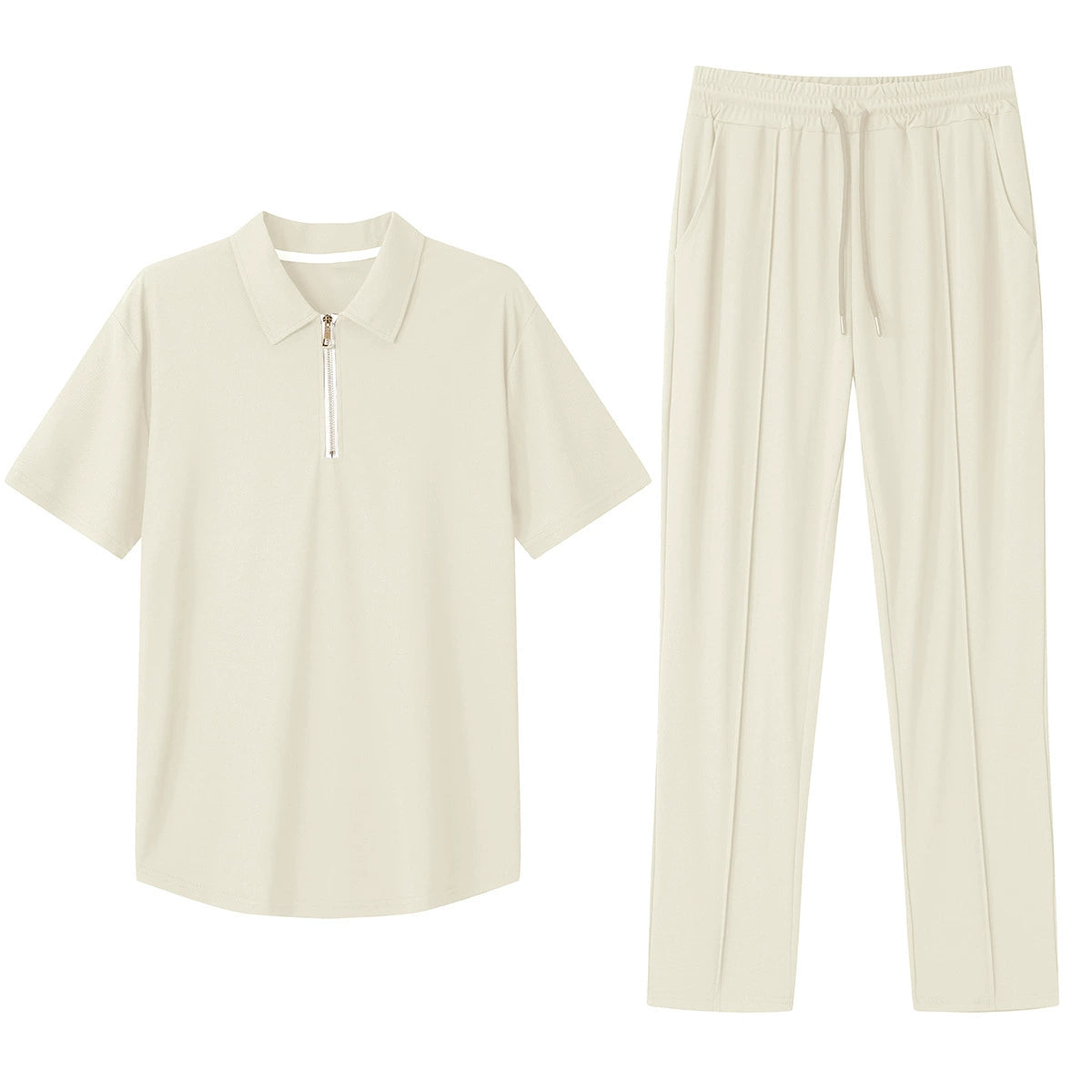 Men's Polo Shirt & Track Trousers - Zip Neck - Short Sleeve - Elastic Waist - Casual Fit