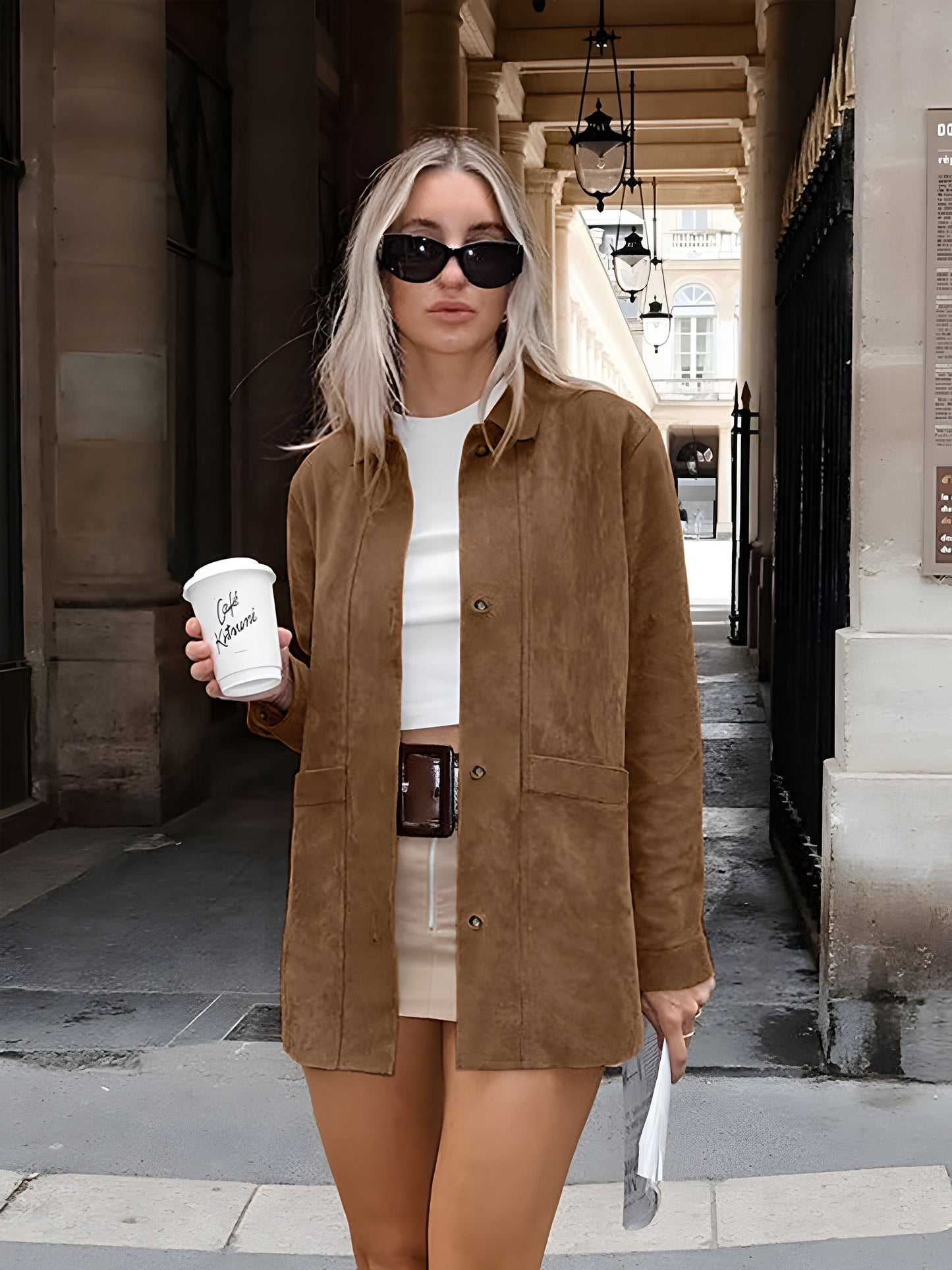 Women’s Oversized Jacket – Relaxed Fit – Button Front – Mid-Length Coverage