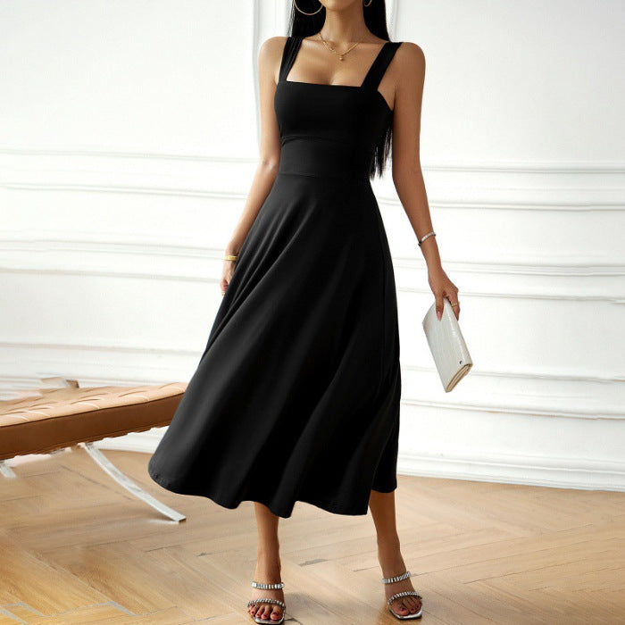 Women's Midi Dress - Square Neck - Elegant Flowing Silhouette