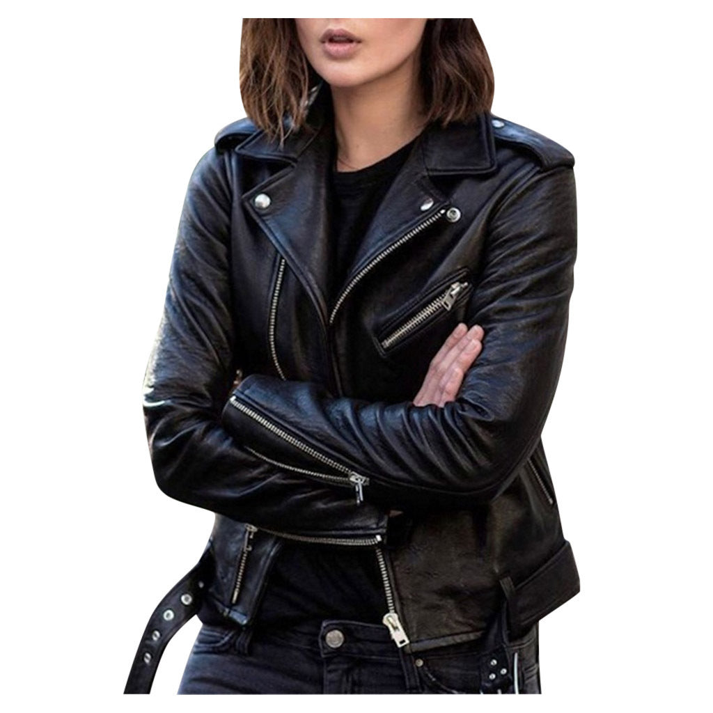 Vintage Women's Leather Jacket with Zipper Closure