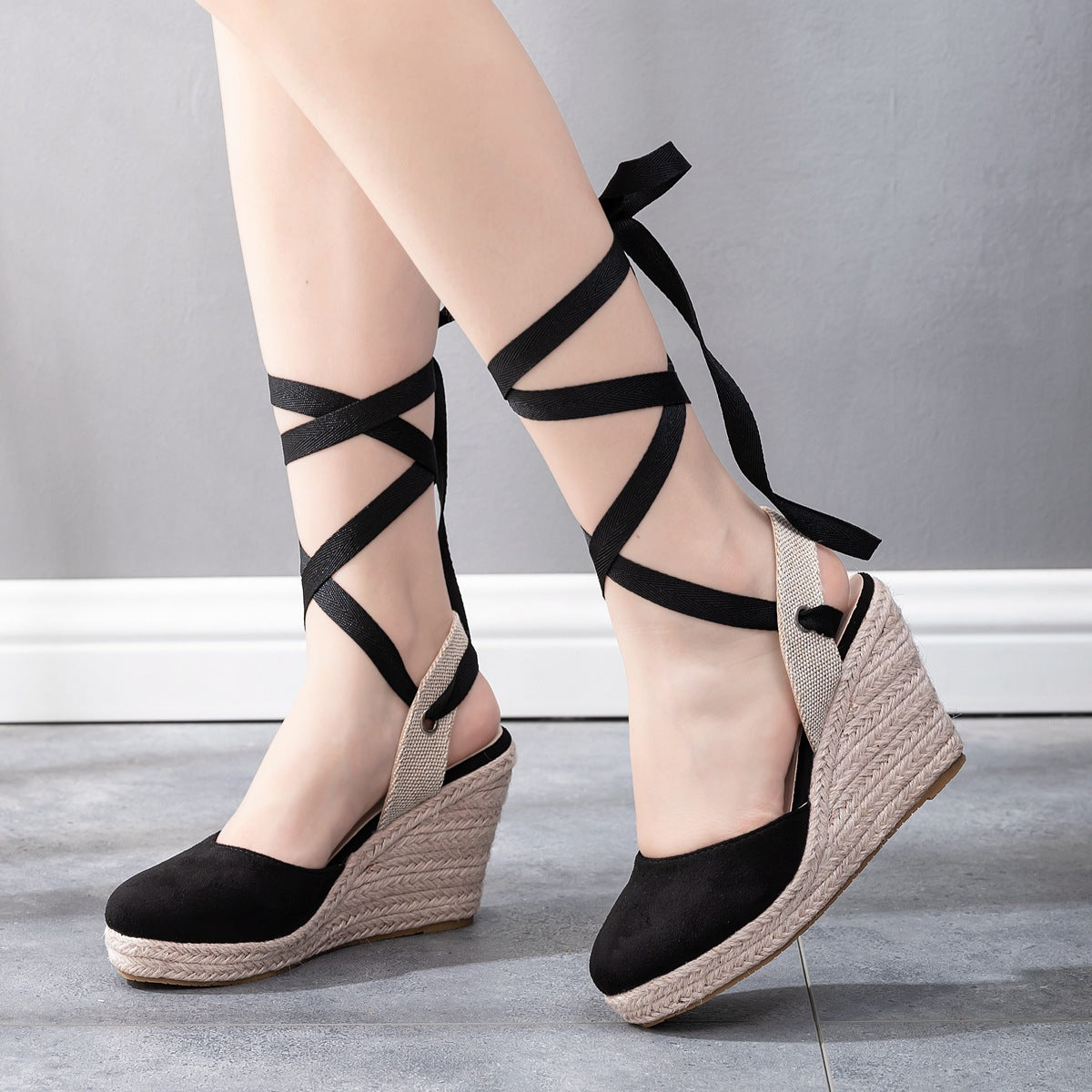 Women’s Espadrille Wedge Sandals - Closed Toe - Crisscross Ankle Strap - Summer Shoes
