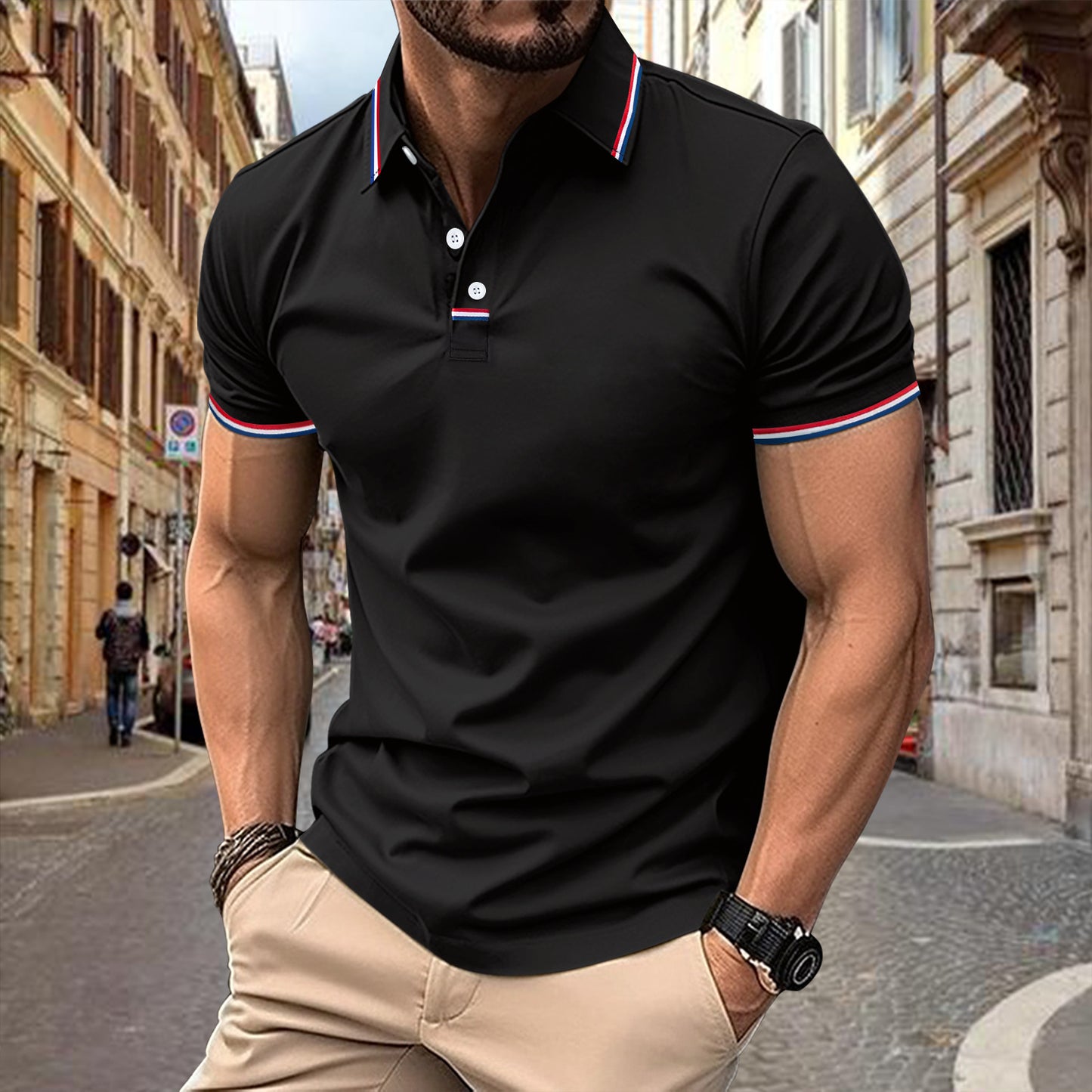 Men’s Polo Shirt – Slim Fit – Breathable Blend – Ribbed Collar – Button Placket