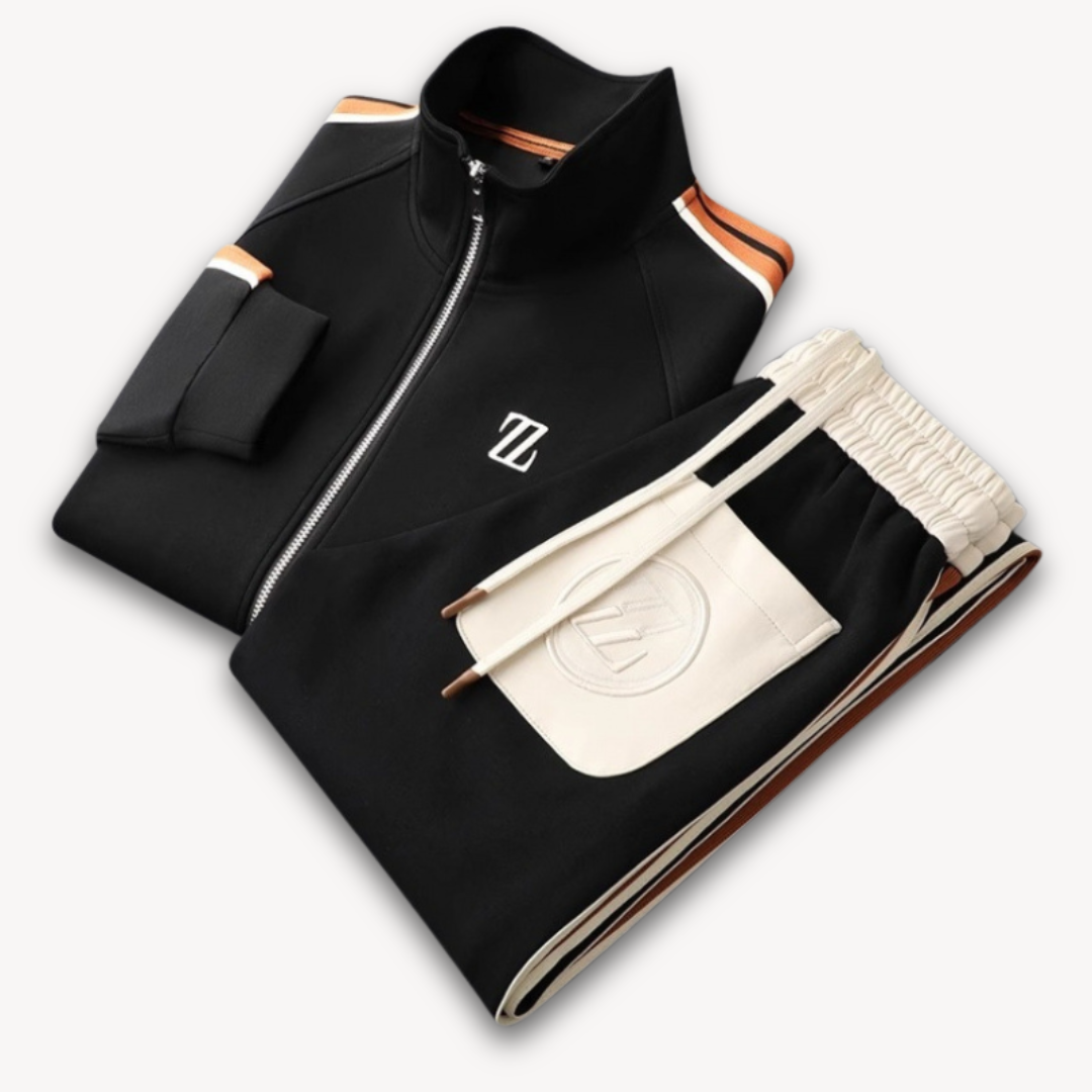 Men’s Tracksuit Set – Slim Fit – Side Stripe – Zip Jacket & Drawstring Joggers