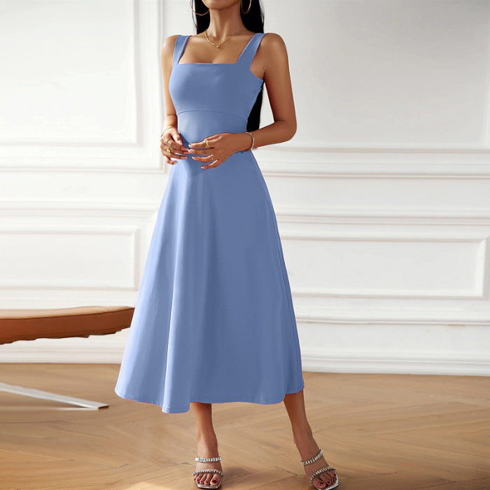 Women's Midi Dress - Square Neck - Elegant Flowing Silhouette