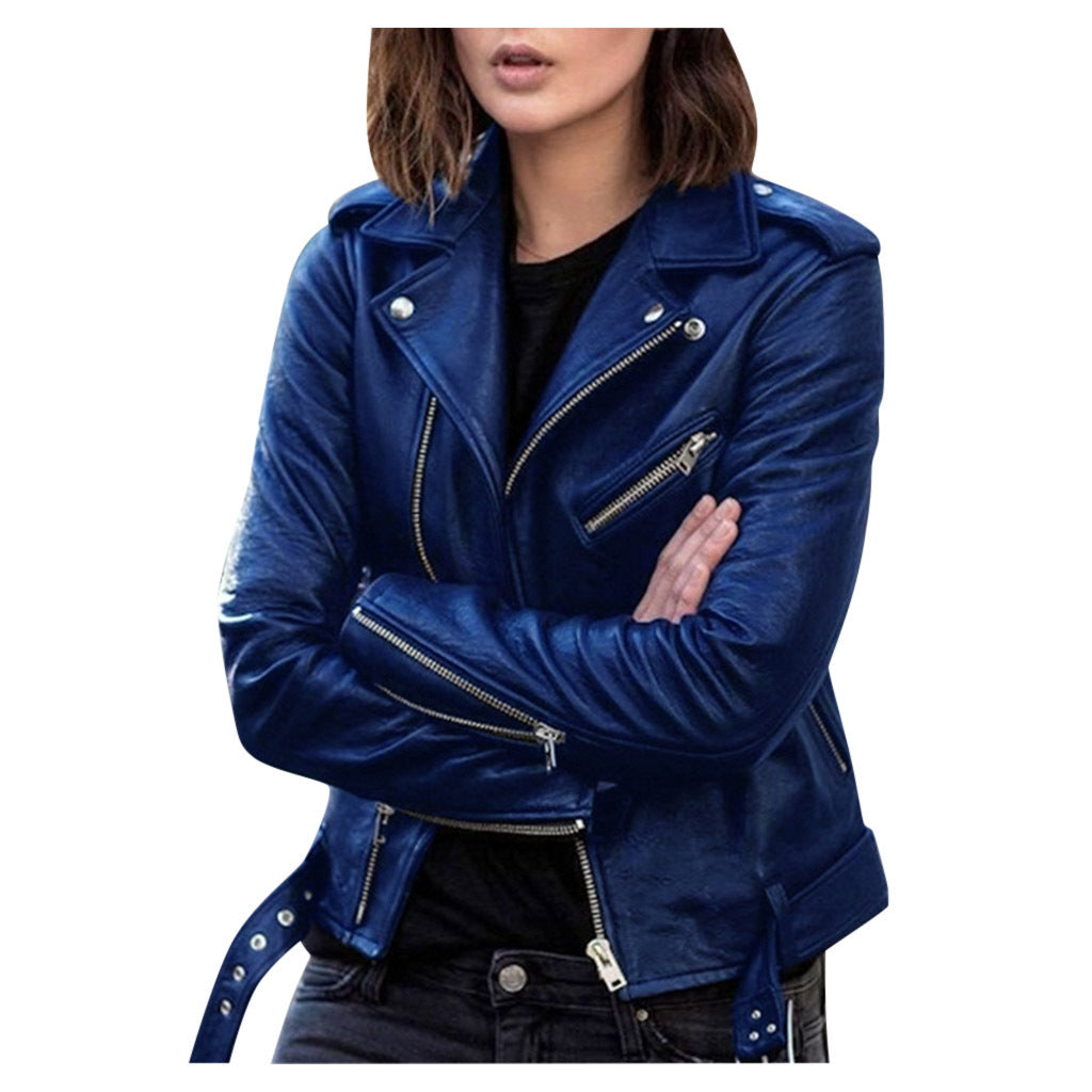 Vintage Women's Leather Jacket with Zipper Closure
